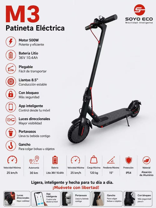 Patín Eléctrico M3 500W 10.4Ah - Plegable